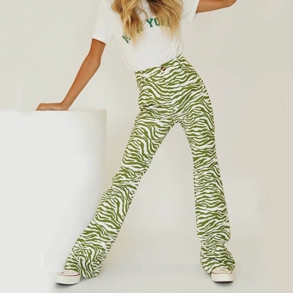 Green zebra High waist flare pants - Picture 5 of 9